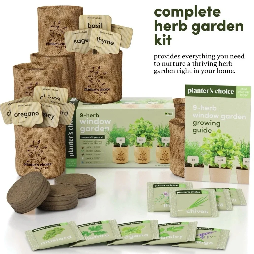 9 Herb Indoor Window Garden Kit - House Plants Seeds Great Unique Gift Ideas